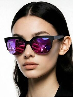 Stylish Black Frame Sunglasses with Pink Mirrored Lenses